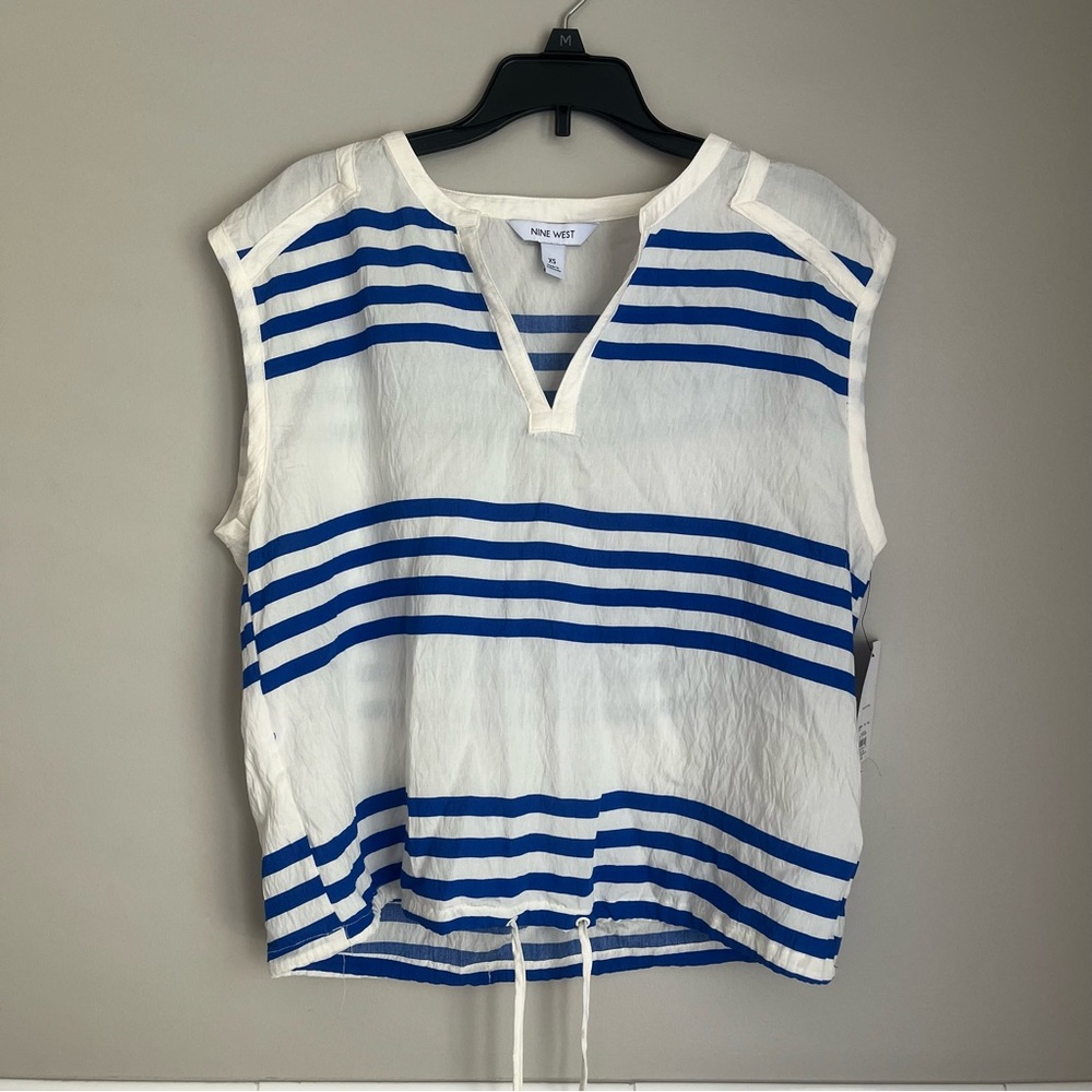 Nine West Blue and White Striped Sleeveless Blouse Size XS